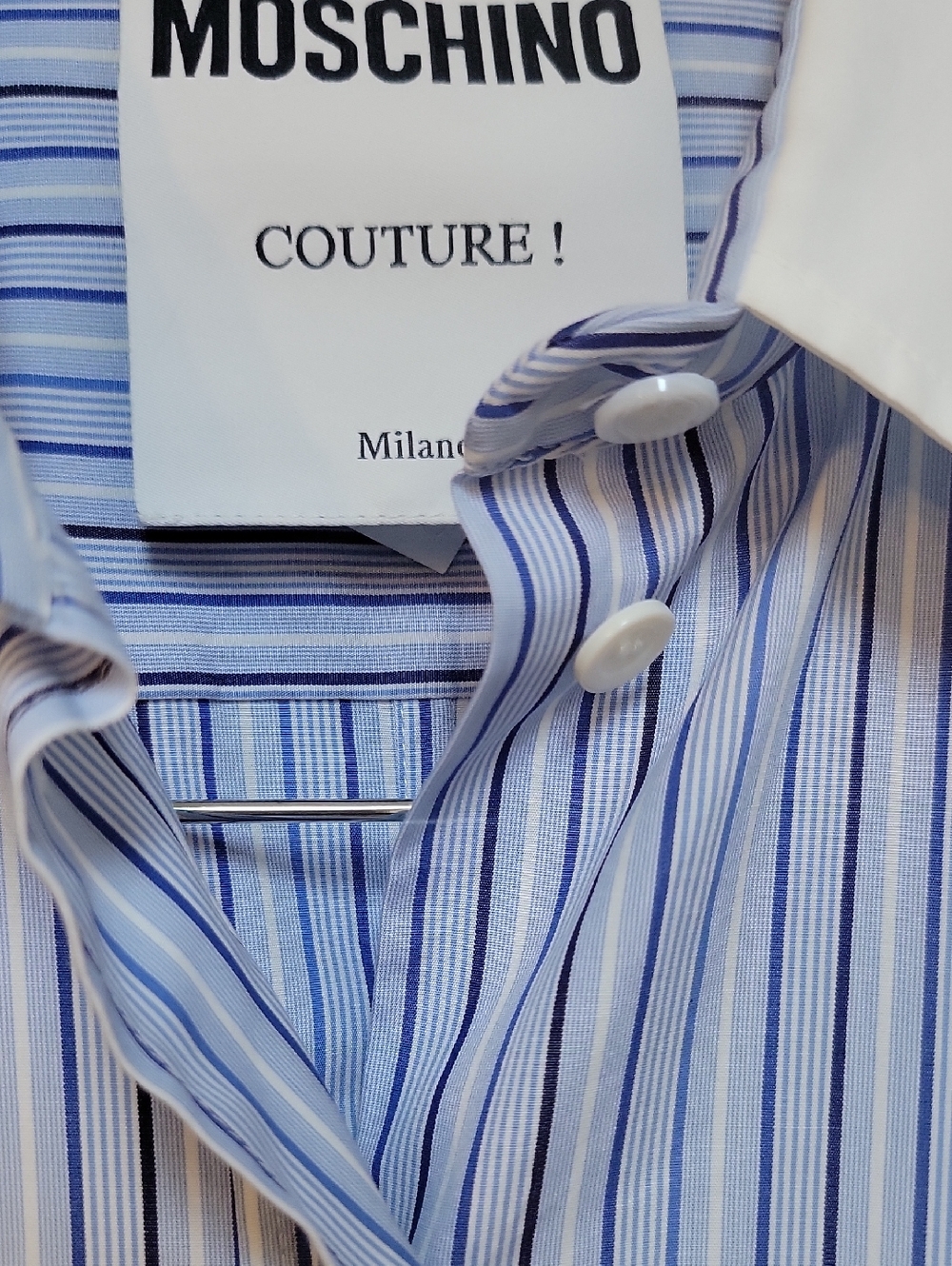 Moschino Couture!  Light Blue & White Striped Asymmetrical Shirt Dress - Picture 3 of 12